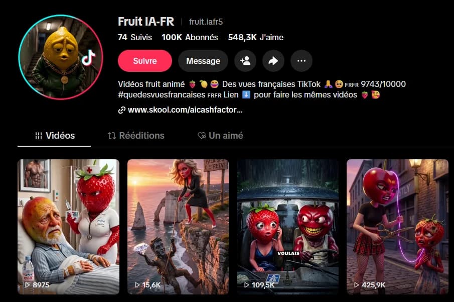 Profil TikTok @fruit.iafr5 : 100 K abonnés, 548,3 K j'aime